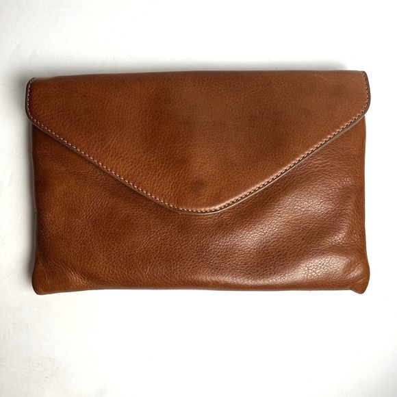 J CREW Cognac Leather Clutch Bag with Chain Strap Leather Convertible Chic - Picture 3 of 16